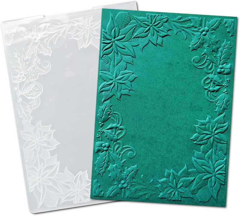 Arbuya 3D Christmas Poinsettia Frame Plastic Embossing Folders for Christmas Card Making Holly Leaves Embossing Folder for Gift Tag Paper Crafting Home Decoration 5"x7" - Image 2